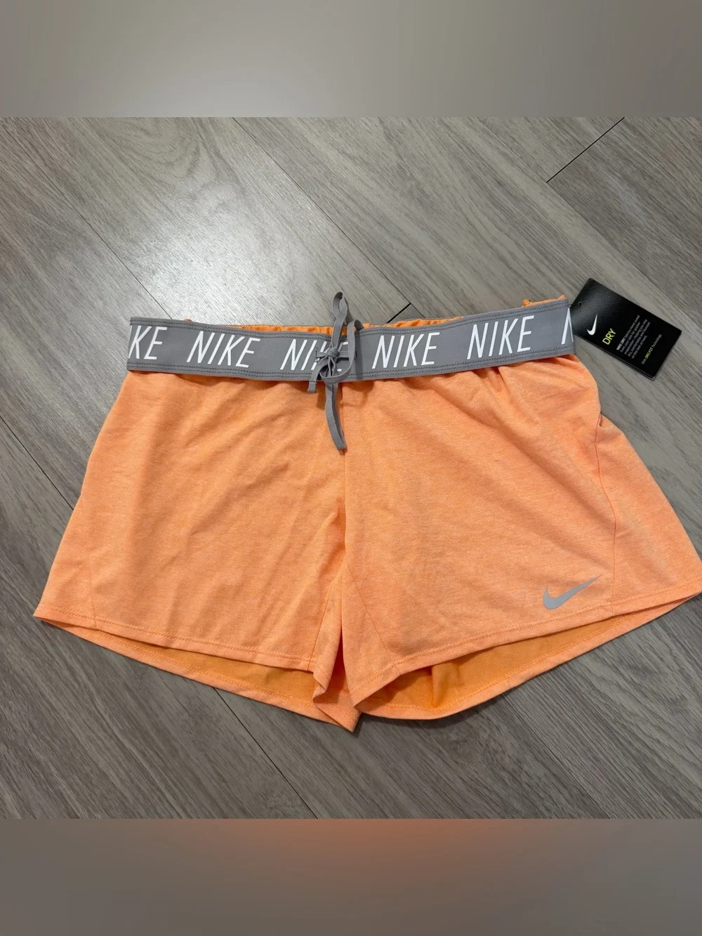 NWT Nike Dri-Fit Logo Waist Shorts, Orange | Women's Medium